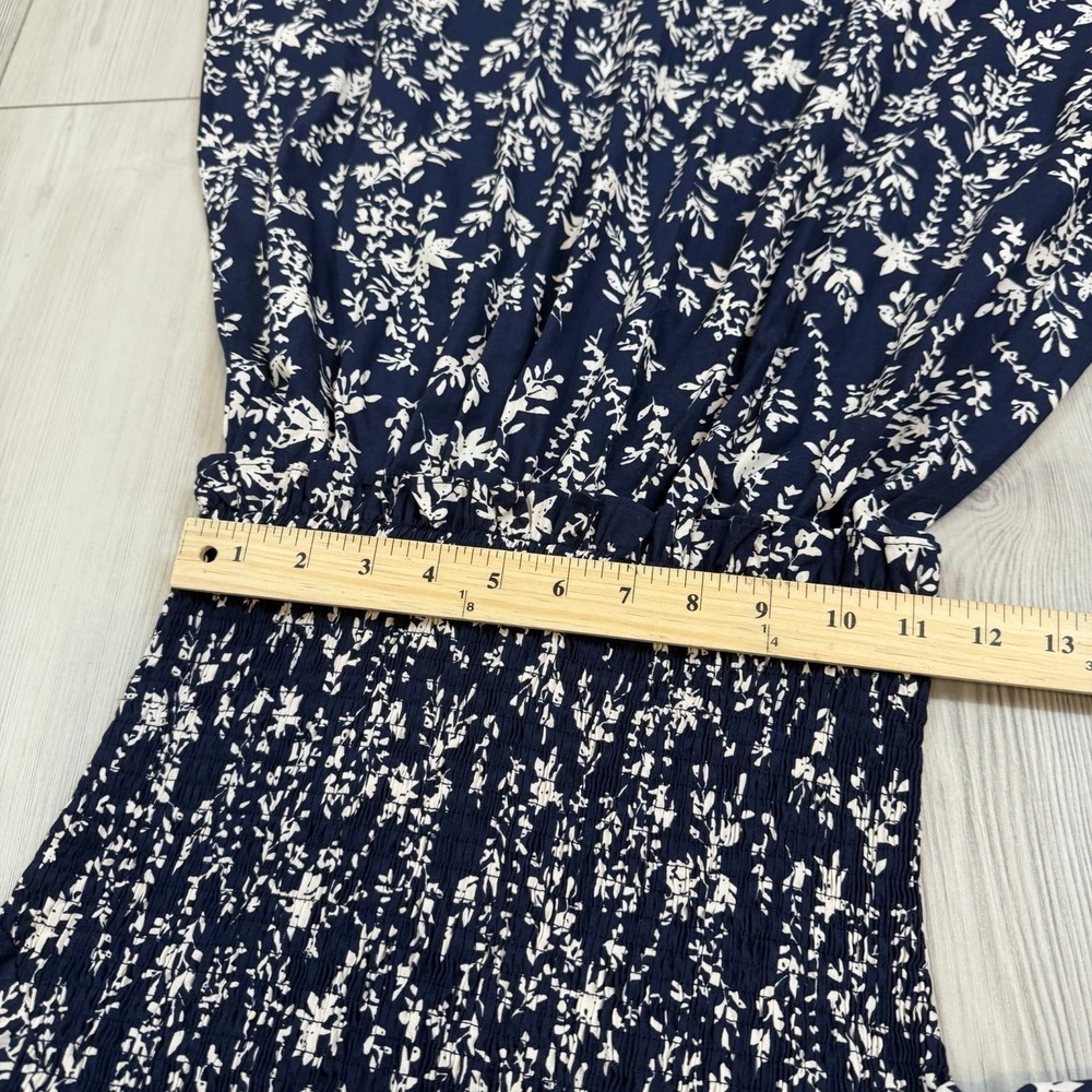 Anthropologie Moon River Ruffle Shirred Midi Dress Womens XS Blue White Floral - Picture 12 of 13